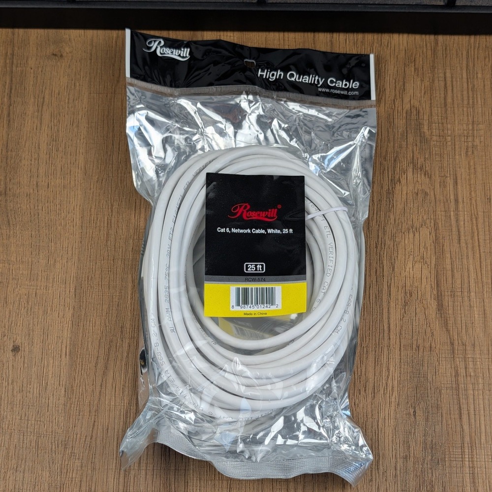 Rosewill RCW-574 Cat 6 Network Ethernet Cable White 25 ft High Speed LAN Cord